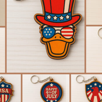 Intra απο ξύλο plywood 3mm-4mm πάχος – Πακέτο USA Patriotic Keychain Δίασταση  5x5 cm INTRAFABR-122736952 - Image 1
