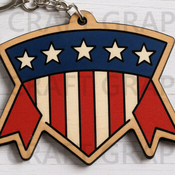 Intra απο ξύλο plywood 3mm-4mm πάχος – Μπρελόκ με κορδέλα USA Badge Δίασταση  5x5 cm INTRAFABR-122666331 - Image 1