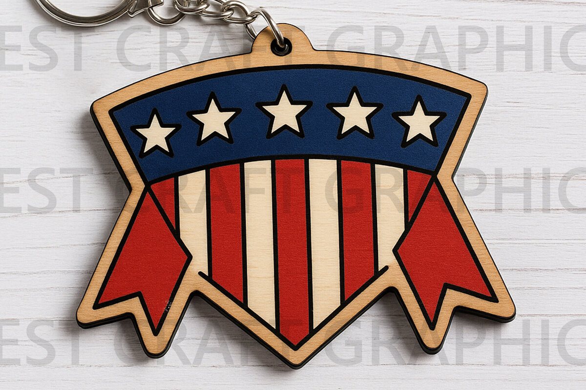 Intra απο ξύλο plywood 3mm-4mm πάχος – Μπρελόκ με κορδέλα USA Badge Δίασταση  5x5 cm INTRAFABR-122666331