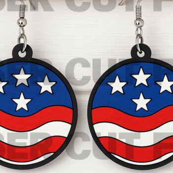 Intra απο ξύλο plywood 3mm-4mm πάχος – Στρογγυλά σκουλαρίκια σημαία ΗΠΑ Δίασταση  5x5 cm INTRAFABR-122673496 - Image 1