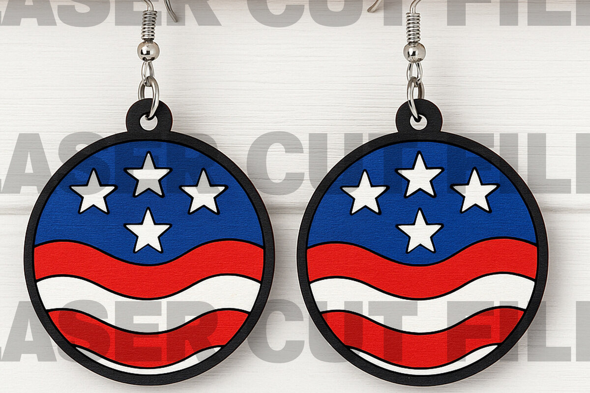 Intra απο ξύλο plywood 3mm-4mm πάχος – Στρογγυλά σκουλαρίκια σημαία ΗΠΑ Δίασταση  5x5 cm INTRAFABR-122673496