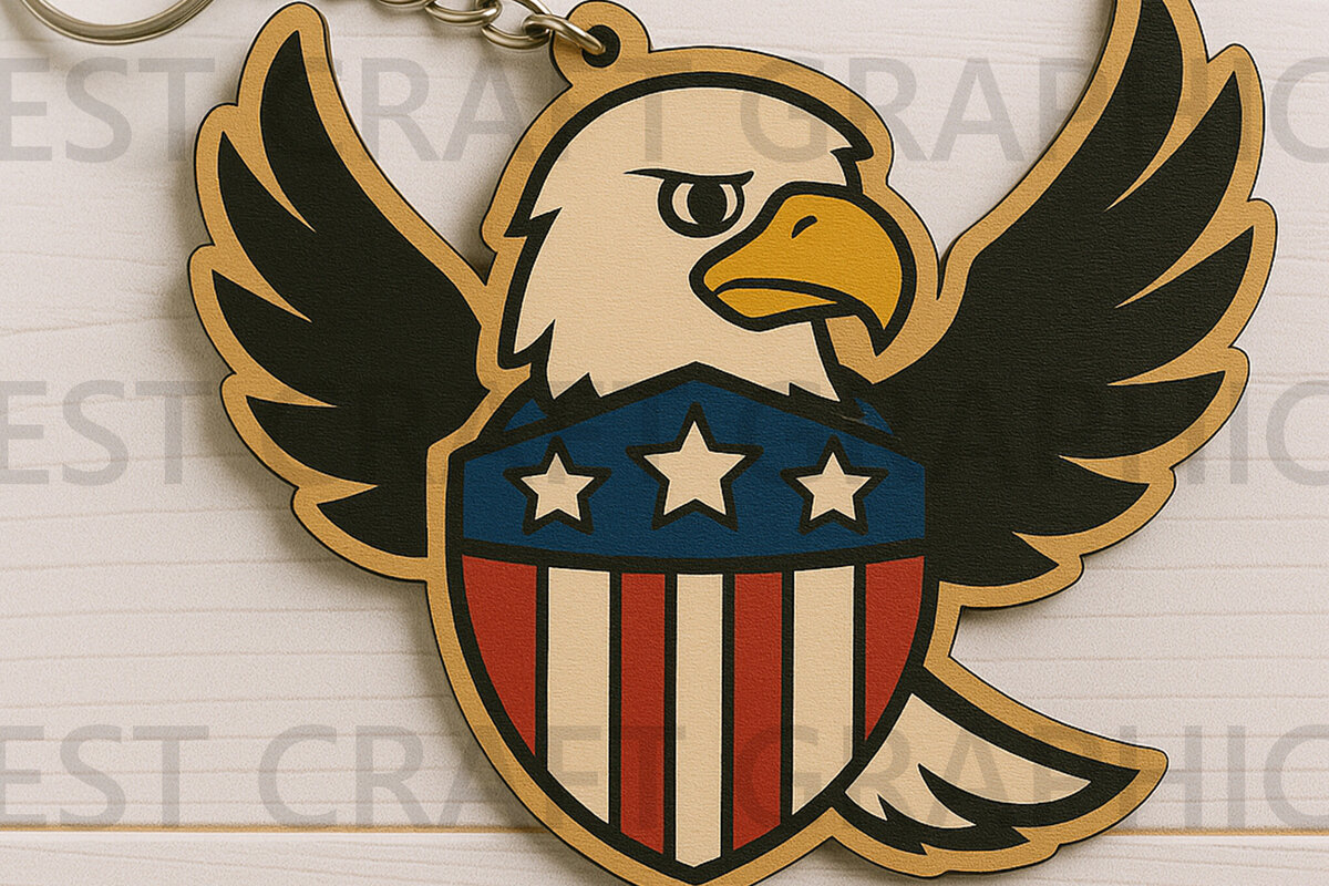 Intra απο ξύλο plywood 3mm-4mm πάχος – Μπρελόκ USA Shield Eagle Δίασταση  5x5 cm INTRAFABR-122667785