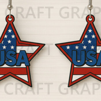 Intra απο ξύλο plywood 3mm-4mm πάχος – USA Star Earrings Δίασταση  5x5 cm INTRAFABR-122737627 - Image 1