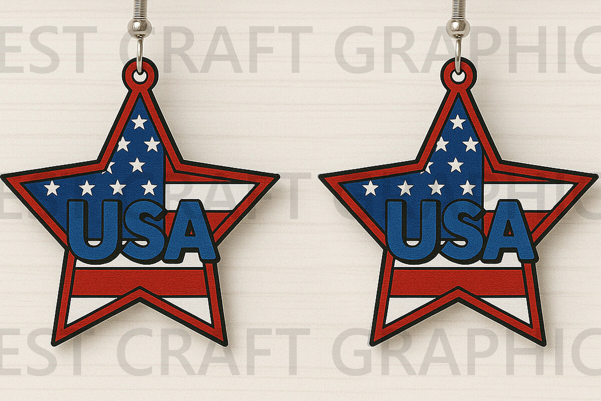 Intra απο ξύλο plywood 3mm-4mm πάχος – USA Star Earrings Δίασταση  5x5 cm INTRAFABR-122737627