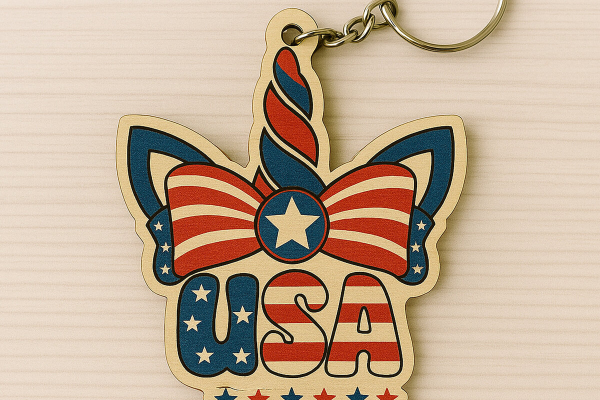 Intra απο ξύλο plywood 3mm-4mm πάχος – Μπρελόκ USA Unicorn Bow Δίασταση  5x5 cm INTRAFABR-122669909