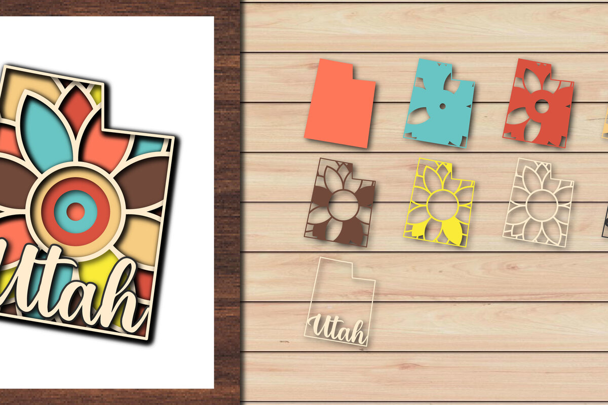 Intra απο ξύλο plywood 3mm-4mm πάχος – Utah USA State 3d Paper Cut Δίασταση  20x20 cm INTRAFABR-64957720