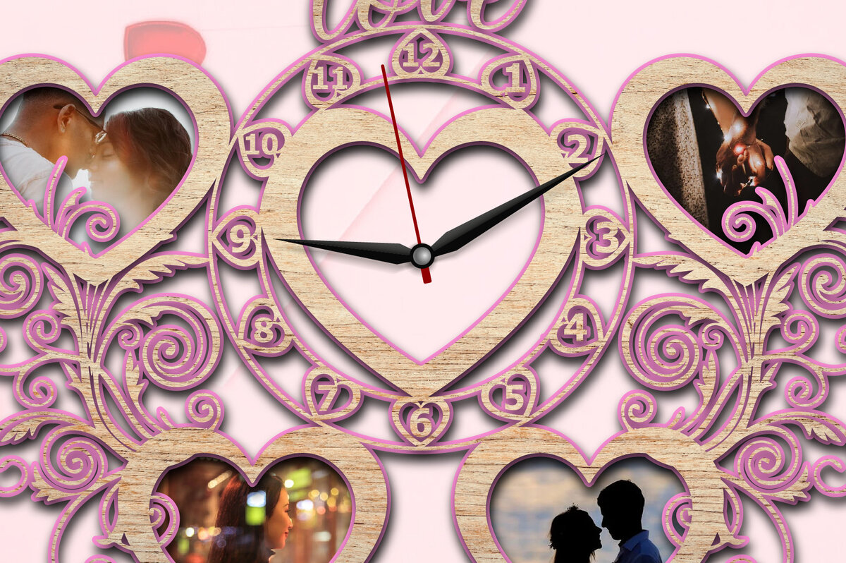 Intra απο ξύλο plywood 3mm-4mm πάχος – Valentine τρισδιάστατο ρολόι τοίχου με λέιζερ Δίασταση  40x30 cm INTRAFABR-23532918