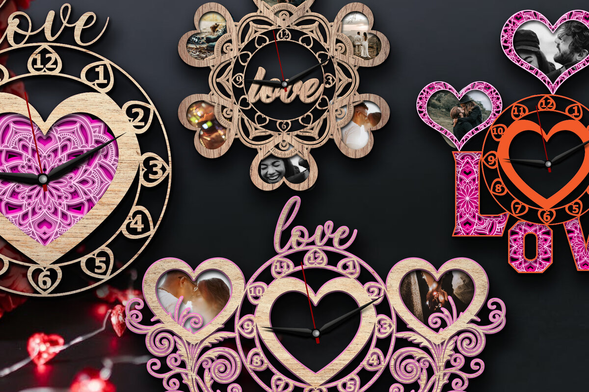 Intra απο ξύλο plywood 3mm-4mm πάχος – Πακέτο κοπής με λέιζερ τρισδιάστατο ρολόι τοίχου Αγίου Βαλεντίνου Δίασταση  40x30 cm INTRAFABR-23532951