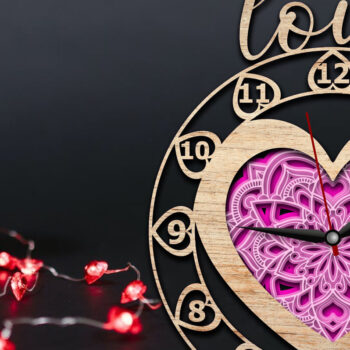 Intra απο ξύλο plywood 3mm-4mm πάχος – Valentine τρισδιάστατο ρολόι τοίχου με λέιζερ Δίασταση  40x30 cm INTRAFABR-23532912 - Image 1