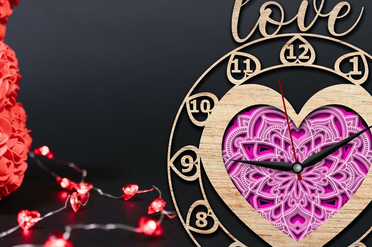 Intra απο ξύλο plywood 3mm-4mm πάχος – Valentine τρισδιάστατο ρολόι τοίχου με λέιζερ Δίασταση  40x30 cm INTRAFABR-23532912