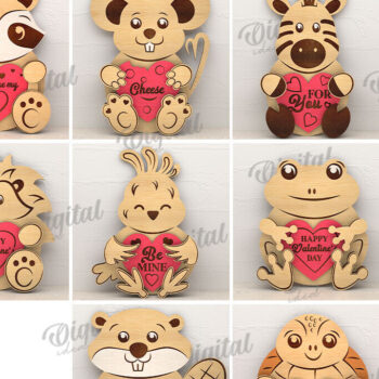 Intra απο ξύλο plywood 3mm-4mm πάχος – Πακέτο κοπής με λέιζερ Valentine Animals Δίασταση  20x20 cm INTRAFABR-114319284 - Image 2