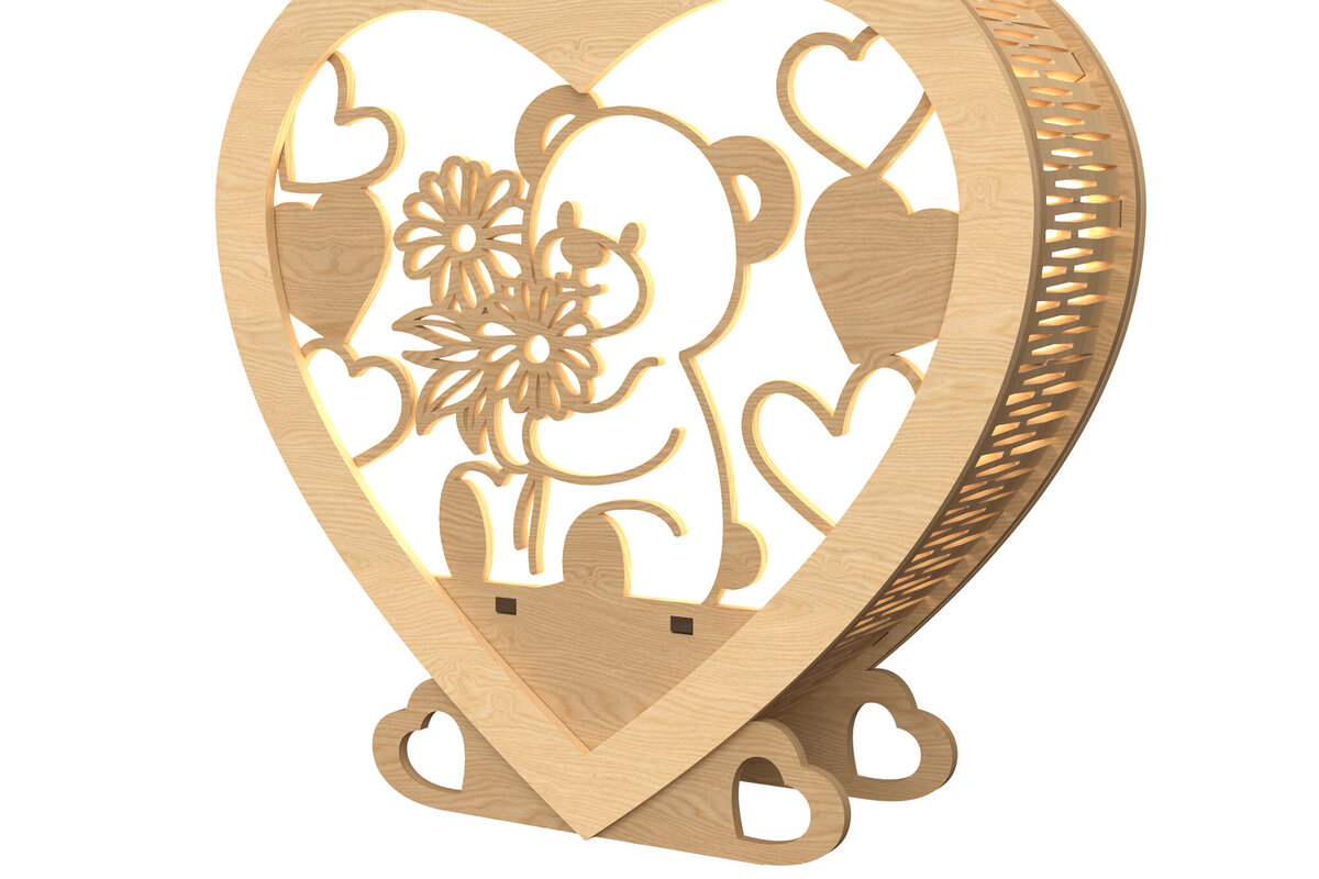 Intra απο ξύλο plywood 3mm-4mm πάχος – Valentine Bear Heart Lantern Δίασταση  20x20 cm INTRAFABR-113312200