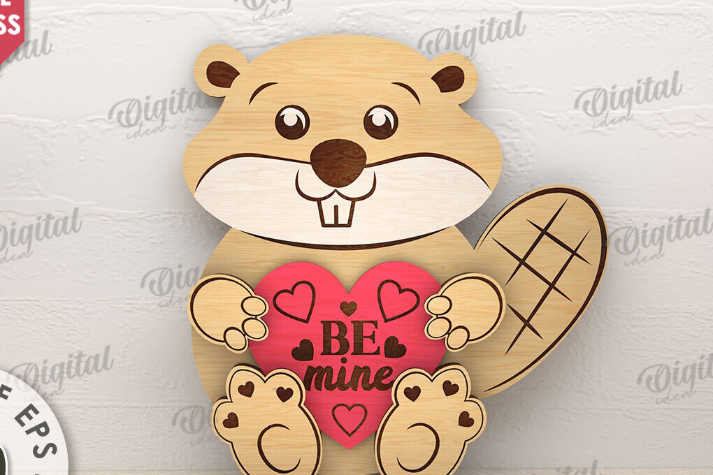 Intra απο ξύλο plywood 3mm-4mm πάχος – Βαλεντίνος κάστορας με κοπή λέιζερ καρδιάς Δίασταση  20x20 cm INTRAFABR-114206257