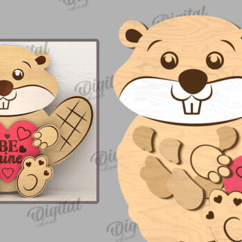 Intra απο ξύλο plywood 3mm-4mm πάχος – Βαλεντίνος κάστορας με κοπή λέιζερ καρδιάς Δίασταση  20x20 cm INTRAFABR-114206257 - Image 2