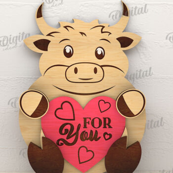 Intra απο ξύλο plywood 3mm-4mm πάχος – Ταύρος Αγίου Βαλεντίνου με καρδιάς Δίασταση  20x20 cm INTRAFABR-114206349 - Image 1