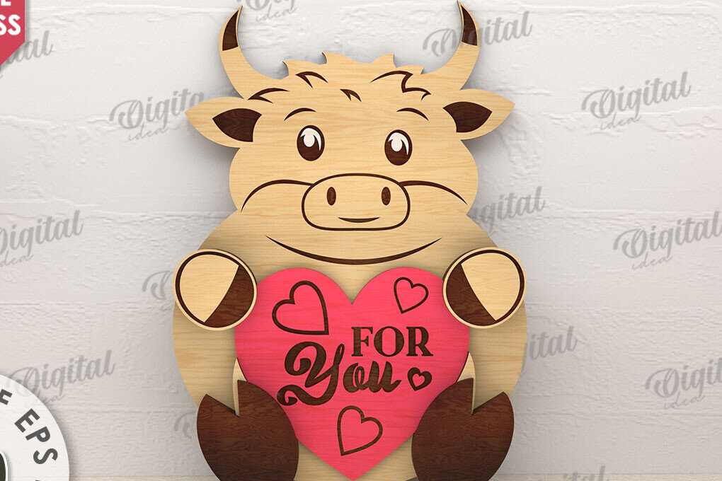 Intra απο ξύλο plywood 3mm-4mm πάχος – Ταύρος Αγίου Βαλεντίνου με καρδιάς Δίασταση  20x20 cm INTRAFABR-114206349