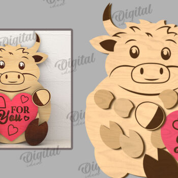 Intra απο ξύλο plywood 3mm-4mm πάχος – Ταύρος Αγίου Βαλεντίνου με καρδιάς Δίασταση  20x20 cm INTRAFABR-114206349 - Image 2