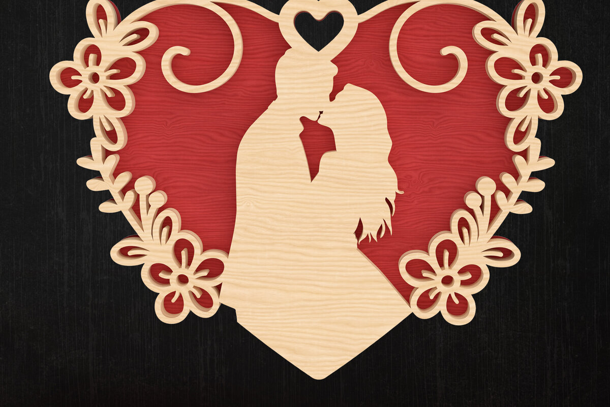 Intra απο ξύλο plywood 3mm-4mm πάχος – Valentine Couple Heart Design Δίασταση  40x30 cm INTRAFABR-113317219