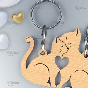 Intra απο ξύλο plywood 3mm-4mm πάχος – Μπρελόκ για ζευγάρια Αγίου Βαλεντίνου. Γάτες Δίασταση  5x5 cm INTRAFABR-84106543