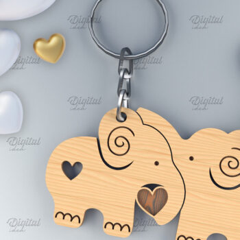 Intra απο ξύλο plywood 3mm-4mm πάχος – Μπρελόκ για ζευγάρια Αγίου Βαλεντίνου. Ελέφαντας Δίασταση  5x5 cm INTRAFABR-84106412 - Image 1