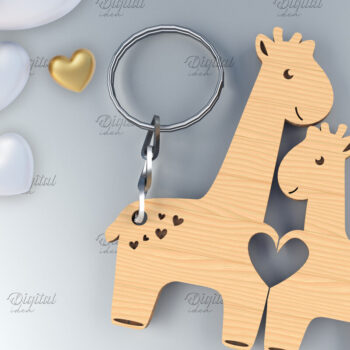 Intra απο ξύλο plywood 3mm-4mm πάχος – Μπρελόκ για ζευγάρια Αγίου Βαλεντίνου. Καμηλοπάρδαλη Δίασταση  5x5 cm INTRAFABR-84106516 - Image 1