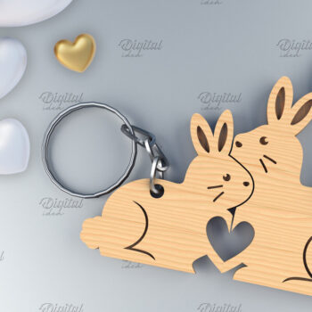 Intra απο ξύλο plywood 3mm-4mm πάχος – Μπρελόκ για ζευγάρια Αγίου Βαλεντίνου. Κουνέλια Δίασταση  5x5 cm INTRAFABR-84105625 - Image 1