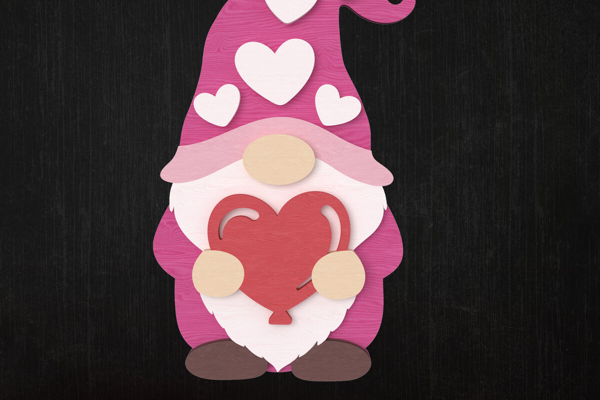 Intra απο ξύλο plywood 3mm-4mm πάχος – Valentine Cute Gnome Heart Δίασταση  20x20 cm INTRAFABR-111422294
