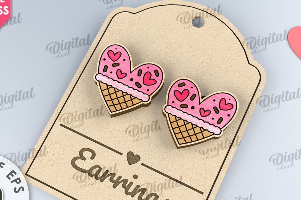 Intra απο ξύλο plywood 3mm-4mm πάχος – Σκουλαρίκια για την ημέρα του Αγίου Βαλεντίνου  κοπής με λέιζερ Δίασταση  5x5 cm INTRAFABR-110109334