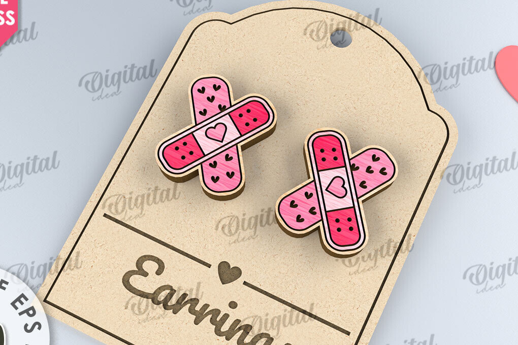 Intra απο ξύλο plywood 3mm-4mm πάχος – Σκουλαρίκια για την ημέρα του Αγίου Βαλεντίνου  κοπής με λέιζερ Δίασταση  5x5 cm INTRAFABR-110109201