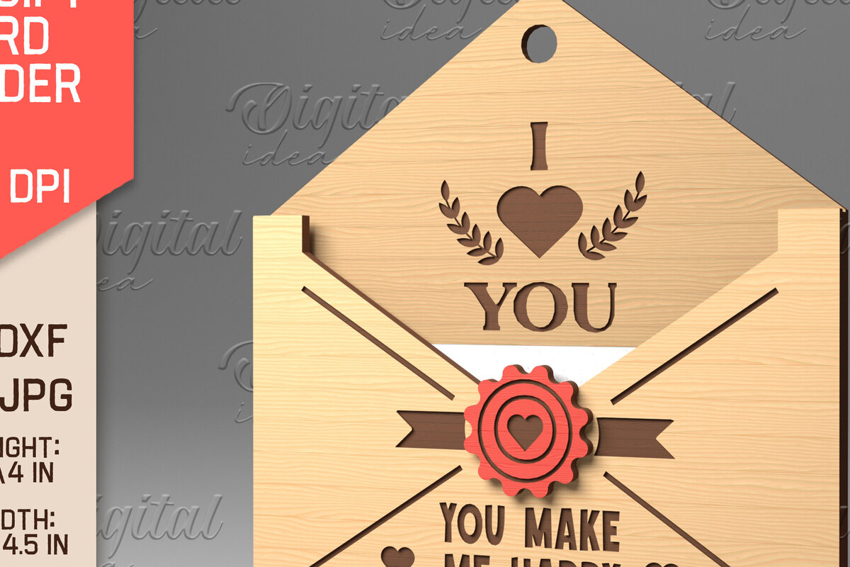 Intra απο ξύλο plywood 3mm-4mm πάχος – Κάτοχος δωροκάρτας με φάκελο για την ημέρα του Αγίου Βαλεντίνου Δίασταση  20x20 cm INTRAFABR-84070201