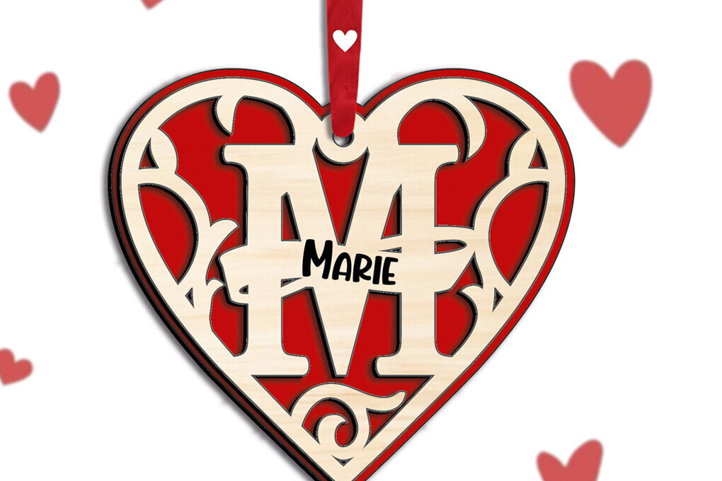 Intra απο ξύλο plywood 3mm-4mm πάχος – Μονόγραμμα Ημέρα του Αγίου Βαλεντίνου Γράμμα M Love Δίασταση  20x20 cm INTRAFABR-115370122