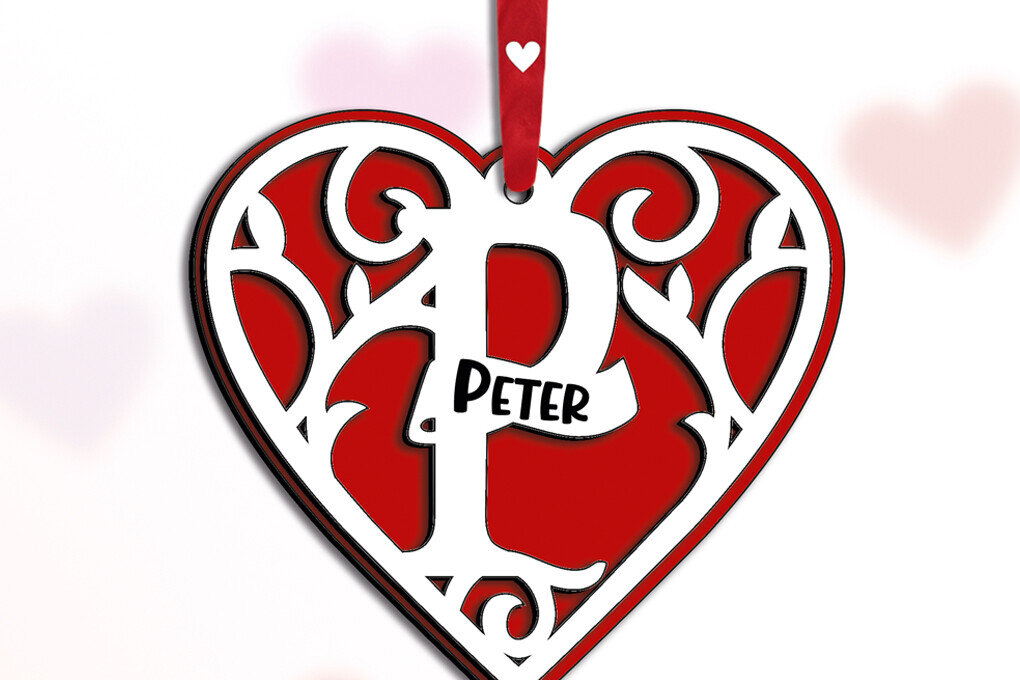 Intra απο ξύλο plywood 3mm-4mm πάχος – Μονόγραμμα Ημέρα του Αγίου Βαλεντίνου Γράμμα P Love Δίασταση  20x20 cm INTRAFABR-115467595