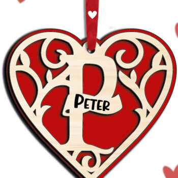 Intra απο ξύλο plywood 3mm-4mm πάχος – Μονόγραμμα Ημέρα του Αγίου Βαλεντίνου Γράμμα P Love Δίασταση  20x20 cm INTRAFABR-115467595 - Image 2