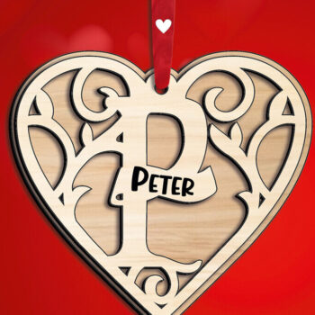 Intra απο ξύλο plywood 3mm-4mm πάχος – Μονόγραμμα Ημέρα του Αγίου Βαλεντίνου Γράμμα P Love Δίασταση  20x20 cm INTRAFABR-115467595 - Image 3