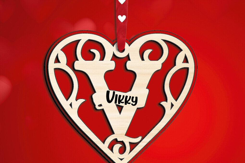 Intra απο ξύλο plywood 3mm-4mm πάχος – Μονόγραμμα Ημέρα του Αγίου Βαλεντίνου Letter V Love Δίασταση  20x20 cm INTRAFABR-115467211