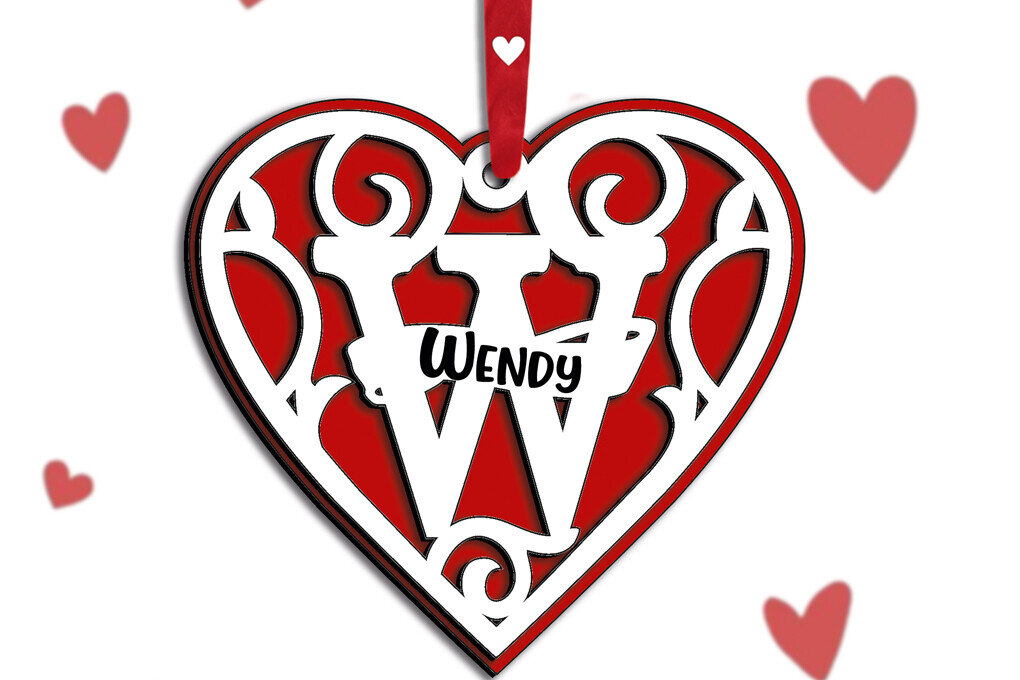 Intra απο ξύλο plywood 3mm-4mm πάχος – Μονόγραμμα Ημέρα του Αγίου Βαλεντίνου Γράμμα W Love Δίασταση  20x20 cm INTRAFABR-115467143