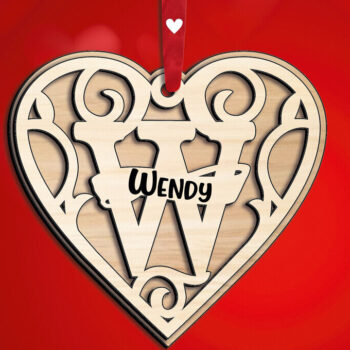 Intra απο ξύλο plywood 3mm-4mm πάχος – Μονόγραμμα Ημέρα του Αγίου Βαλεντίνου Γράμμα W Love Δίασταση  20x20 cm INTRAFABR-115467143 - Image 3