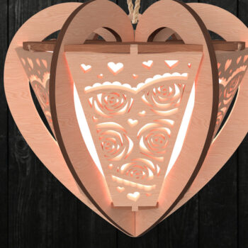 Intra απο ξύλο plywood 3mm-4mm πάχος – Φανάρι με ροζ καρδιά για την ημέρα του Αγίου Βαλεντίνου Δίασταση  20x20 cm INTRAFABR-112203096 - Image 1