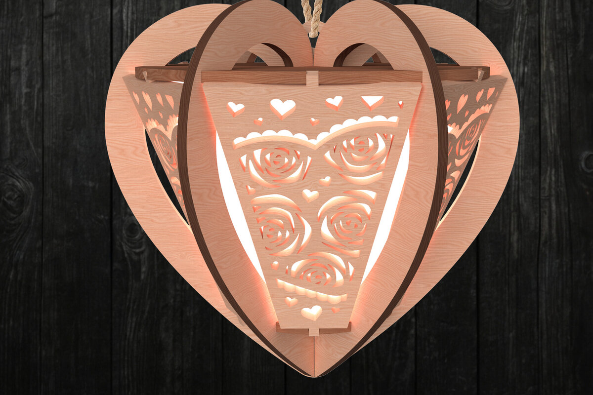 Intra απο ξύλο plywood 3mm-4mm πάχος – Φανάρι με ροζ καρδιά για την ημέρα του Αγίου Βαλεντίνου Δίασταση  20x20 cm INTRAFABR-112203096