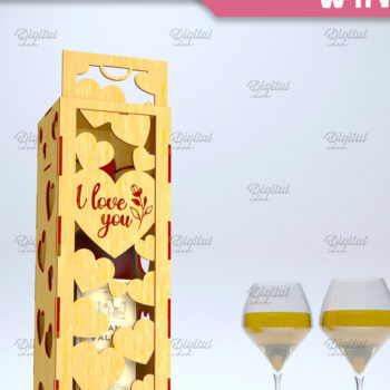 Intra απο ξύλο plywood 3mm-4mm πάχος – Valentine Day Wine Box. 3D LaserCut Δίασταση  20x20 cm INTRAFABR-84294144 - Image 1
