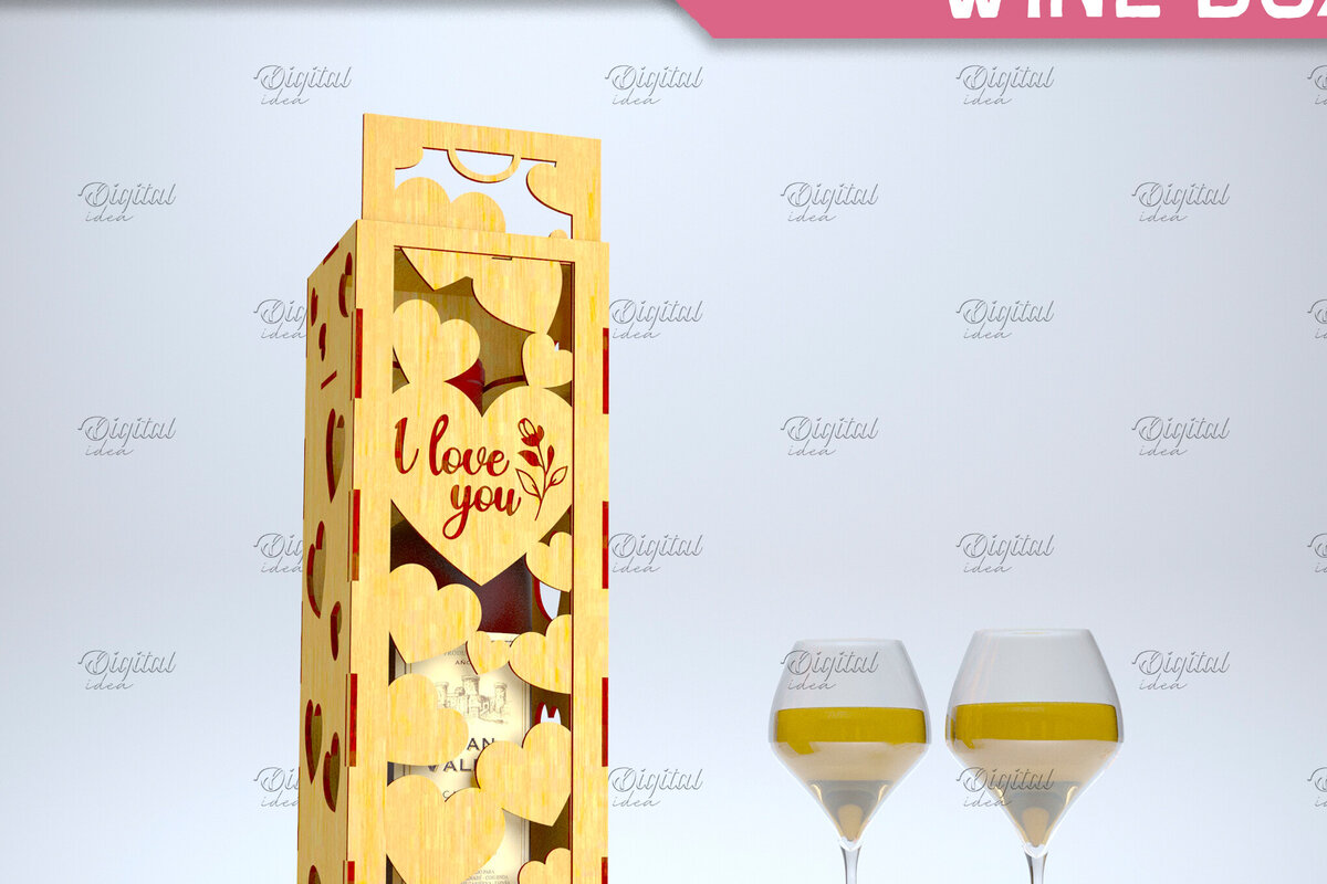 Intra απο ξύλο plywood 3mm-4mm πάχος – Valentine Day Wine Box. 3D LaserCut Δίασταση  20x20 cm INTRAFABR-84294144