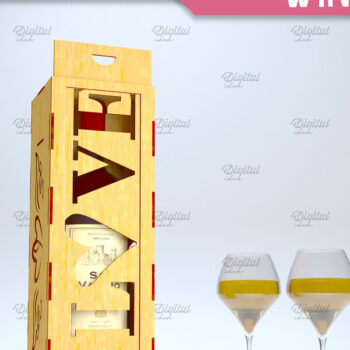 Intra απο ξύλο plywood 3mm-4mm πάχος – Valentine Day Wine Box. 3D LaserCut Δίασταση  20x20 cm INTRAFABR-84294360 - Image 1