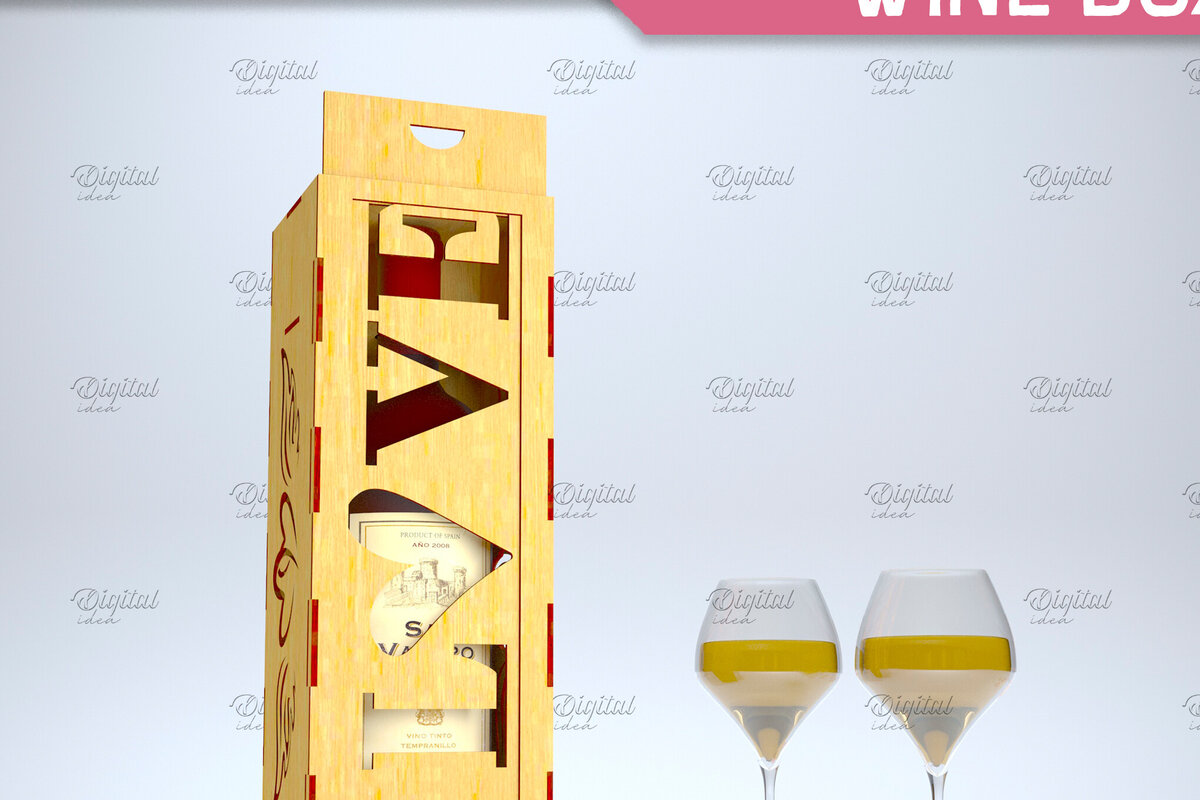 Intra απο ξύλο plywood 3mm-4mm πάχος – Valentine Day Wine Box. 3D LaserCut Δίασταση  20x20 cm INTRAFABR-84294360