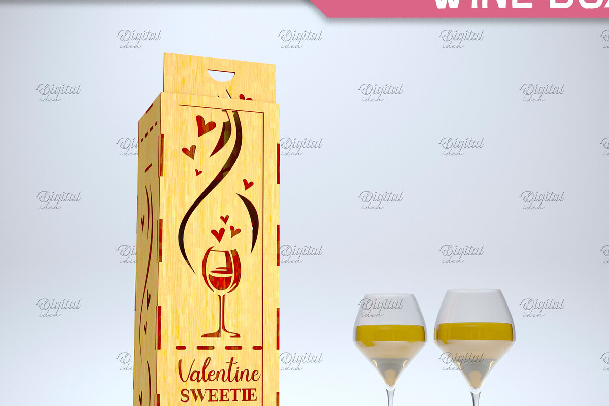 Intra απο ξύλο plywood 3mm-4mm πάχος – Valentine Day Wine Box. 3D LaserCut Δίασταση  20x20 cm INTRAFABR-84294420