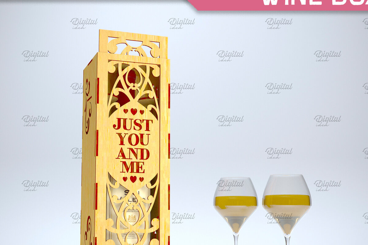 Intra απο ξύλο plywood 3mm-4mm πάχος – Valentine Day Wine Box. 3D LaserCut Δίασταση  20x20 cm INTRAFABR-84294611