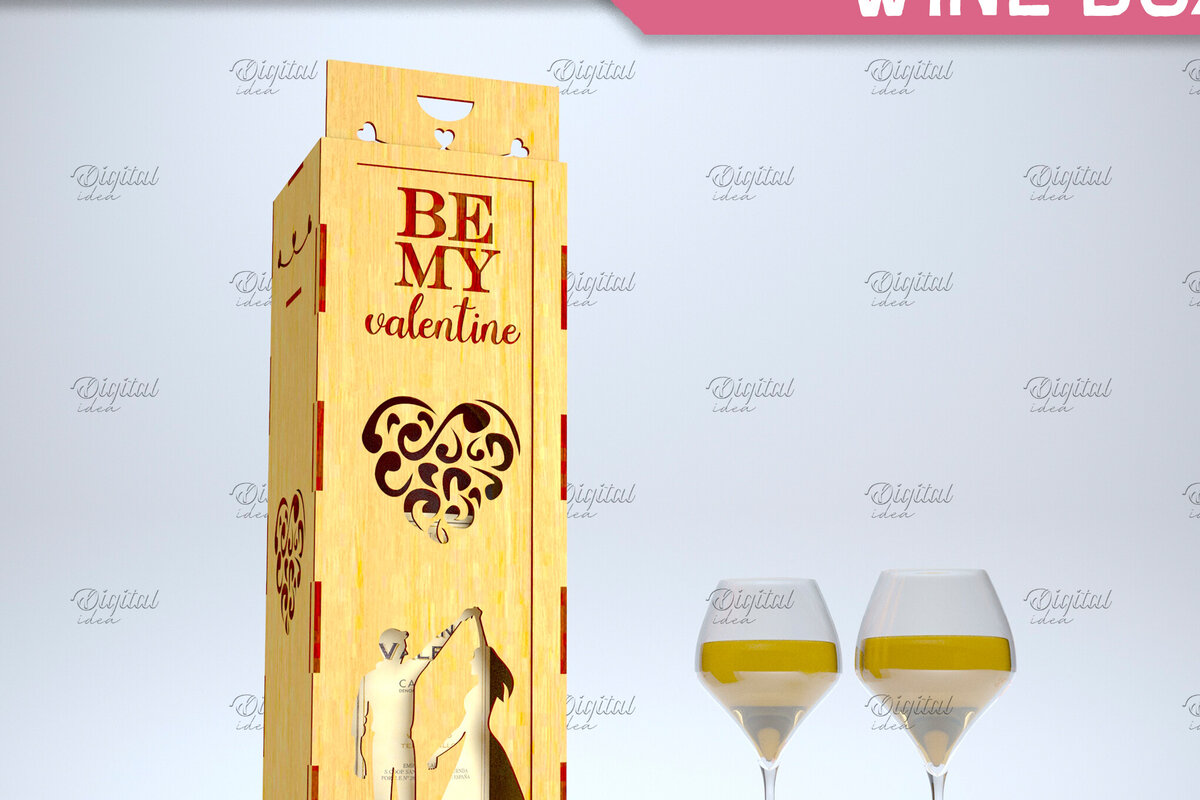 Intra απο ξύλο plywood 3mm-4mm πάχος – Valentine Day Wine Box. 3D LaserCut Δίασταση  20x20 cm INTRAFABR-84294680
