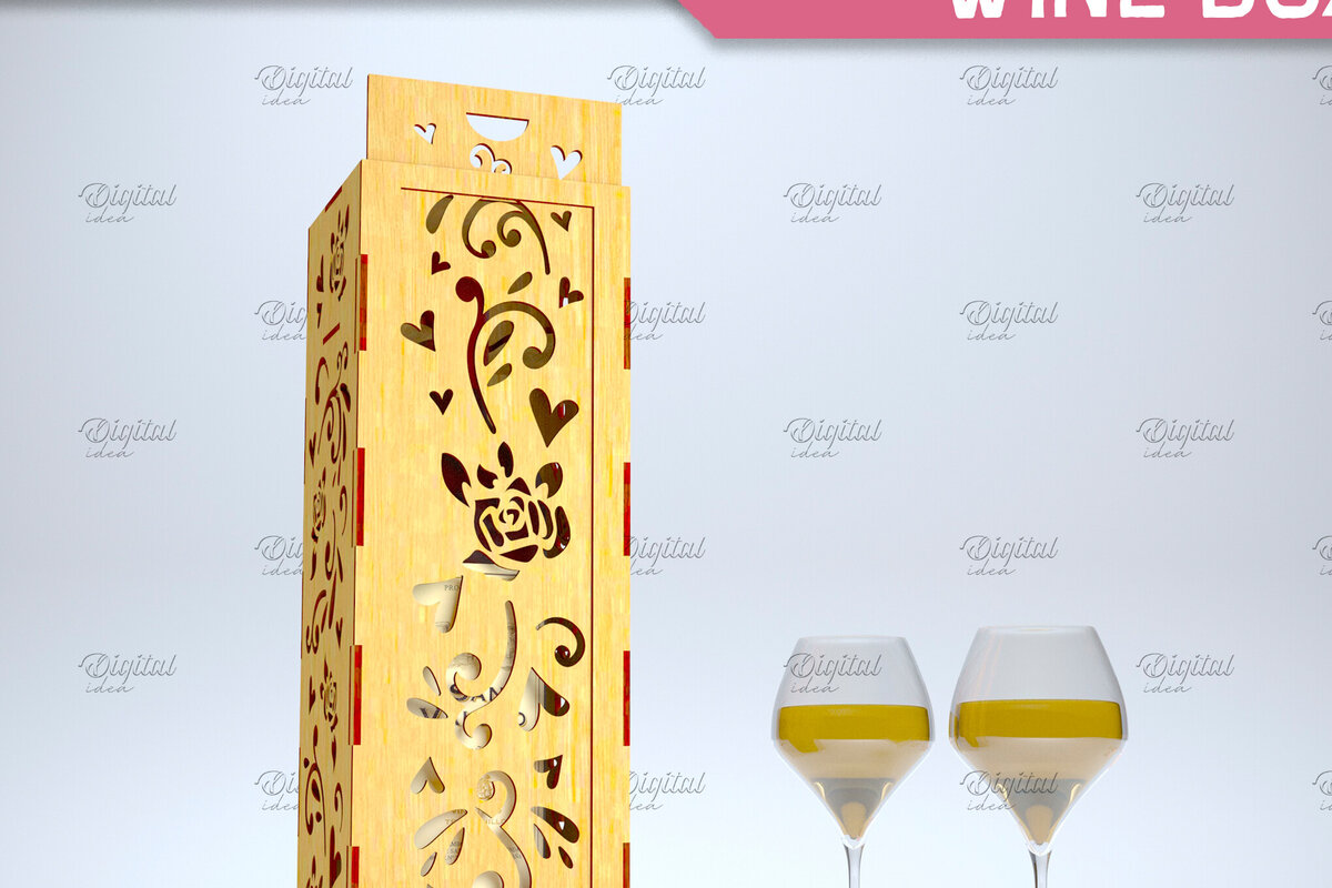 Intra απο ξύλο plywood 3mm-4mm πάχος – Valentine Day Wine Box. 3D LaserCut Δίασταση  20x20 cm INTRAFABR-84294735