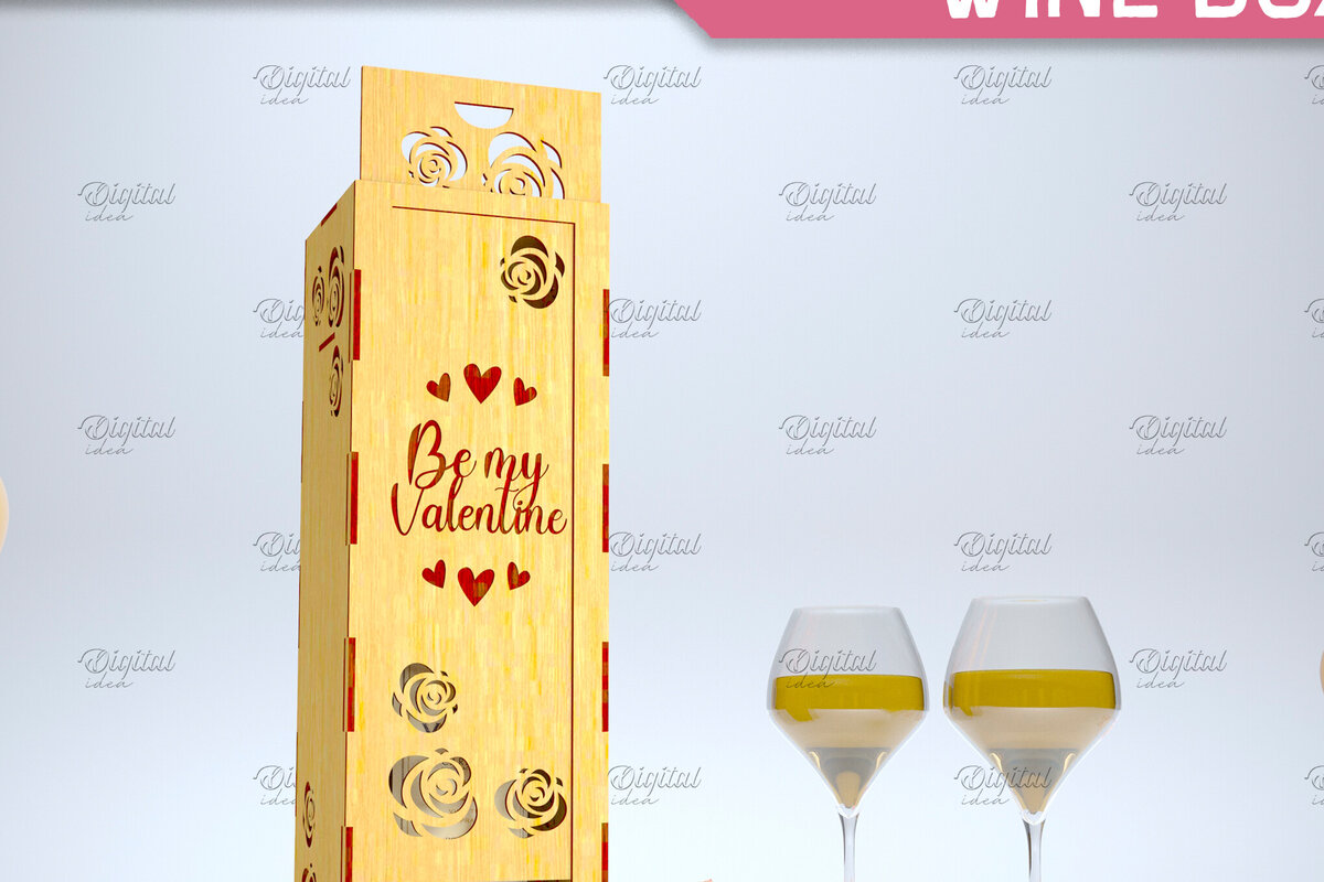 Intra απο ξύλο plywood 3mm-4mm πάχος – Valentine Day Wine Box. 3D LaserCut Δίασταση  20x20 cm INTRAFABR-84294097
