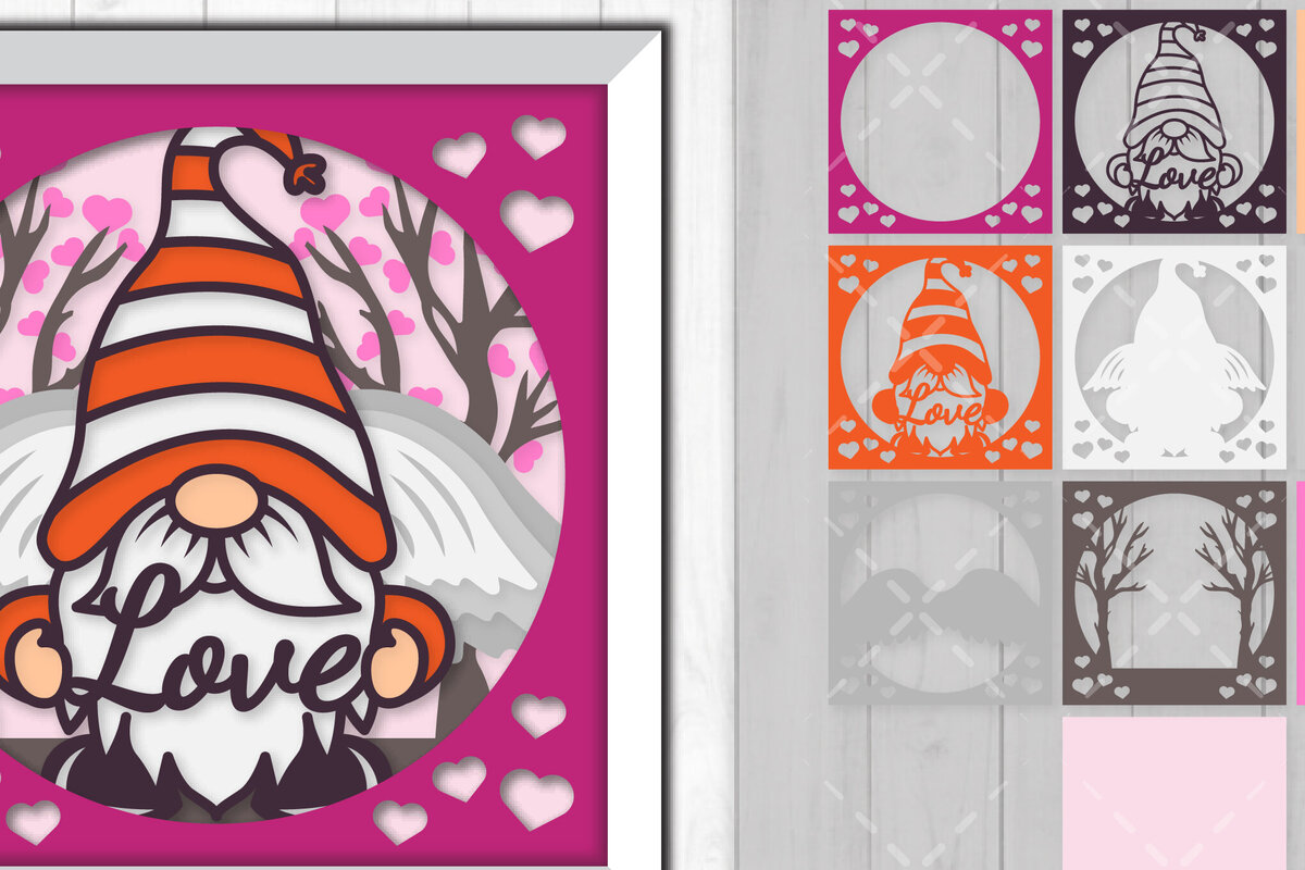 Intra απο ξύλο plywood 3mm-4mm πάχος – Valentine Gnome 3D Shadow Box Δίασταση  20x20 cm INTRAFABR-88359235