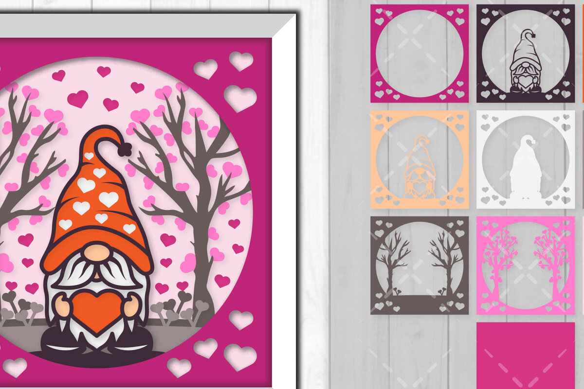 Intra απο ξύλο plywood 3mm-4mm πάχος – Valentine Gnome 3D Shadow Box Δίασταση  20x20 cm INTRAFABR-88358988